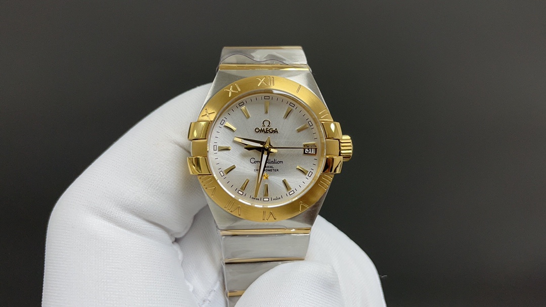 “Omega Constellation Series: 2070 Gold Drill Watch with 8520 Cores and Natural Blue Mother of Pearl Dial”