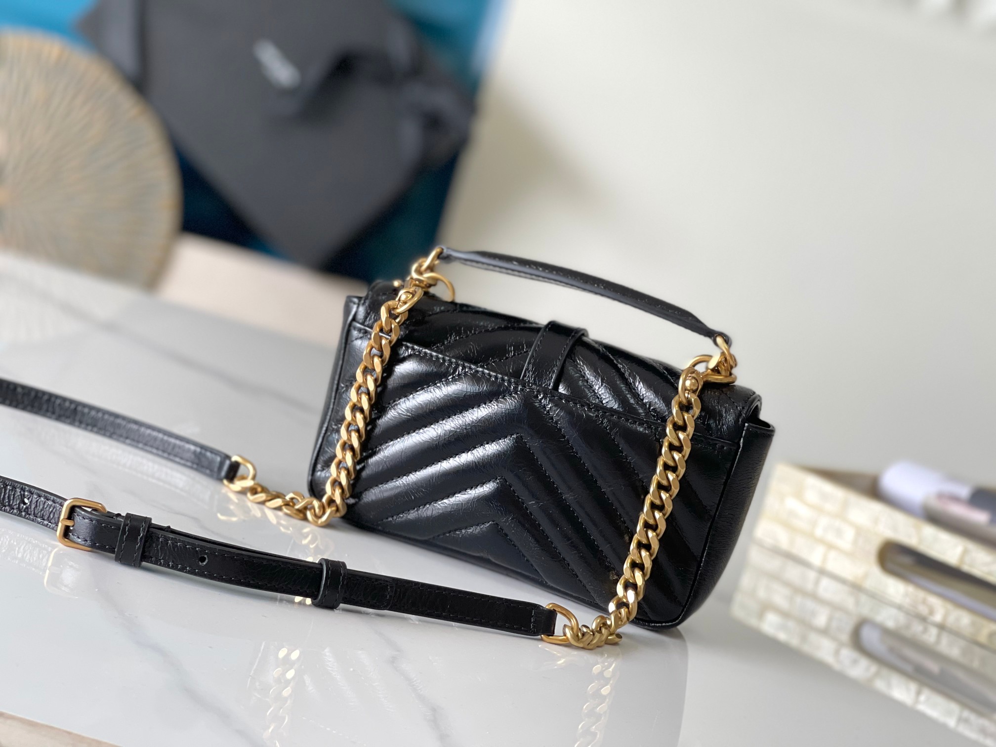 Saint Laurent YSL College mini waxed cowhide
