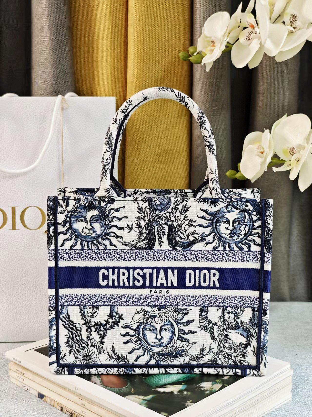 Dior Book Tote Handbags Tote Bags Blue Navy White Embroidery