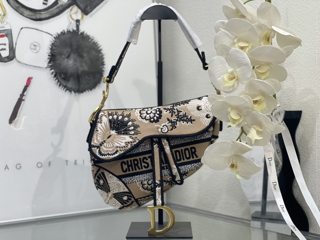 Dior 刺绣【 saddle Oblique 限定款 】刺绣 蓝D大号尺寸：25 5 x 20 x 6