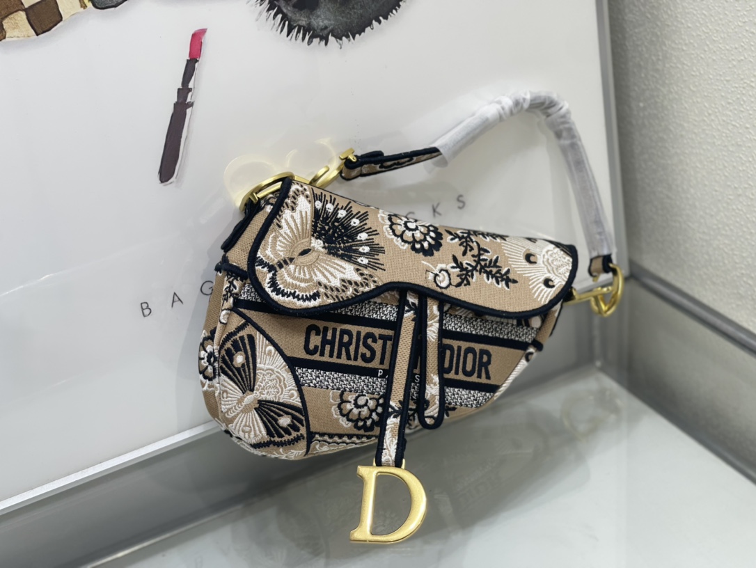 Dior 刺绣【 saddle Oblique 限定款 】刺绣 蓝D大号尺寸：25 5 x 20 x 6