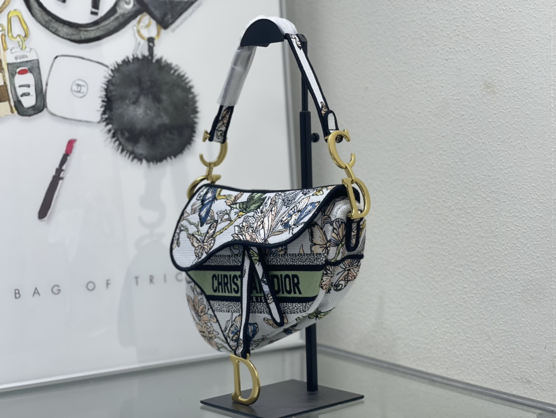 Dior 刺绣【 saddle Oblique 限定款 】刺绣 蓝D大号尺寸：25 5 x 20 x 6