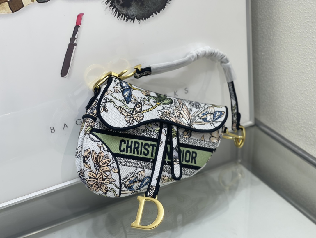 Dior 刺绣【 saddle Oblique 限定款 】刺绣 蓝D大号尺寸：25 5 x 20 x 6