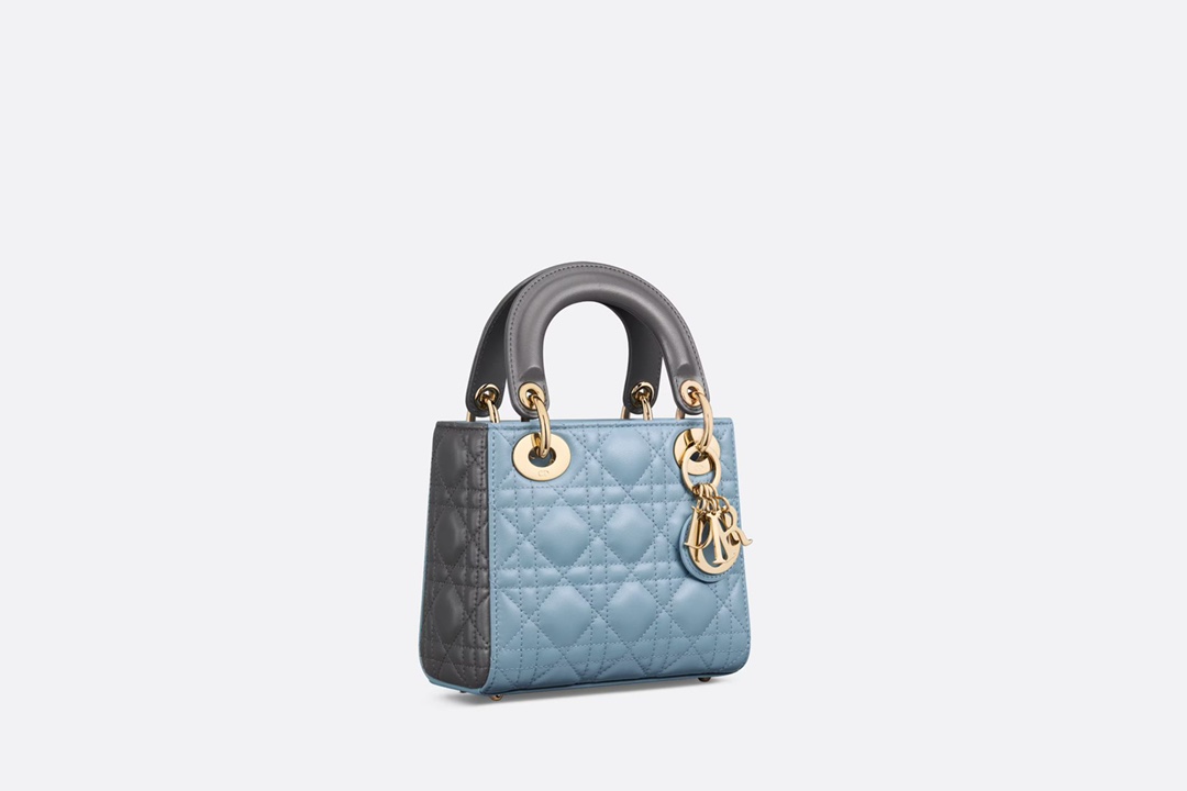 0505# Bolso Lady Dior de tres compartimentos en combinación azul y negro, imagen oficial