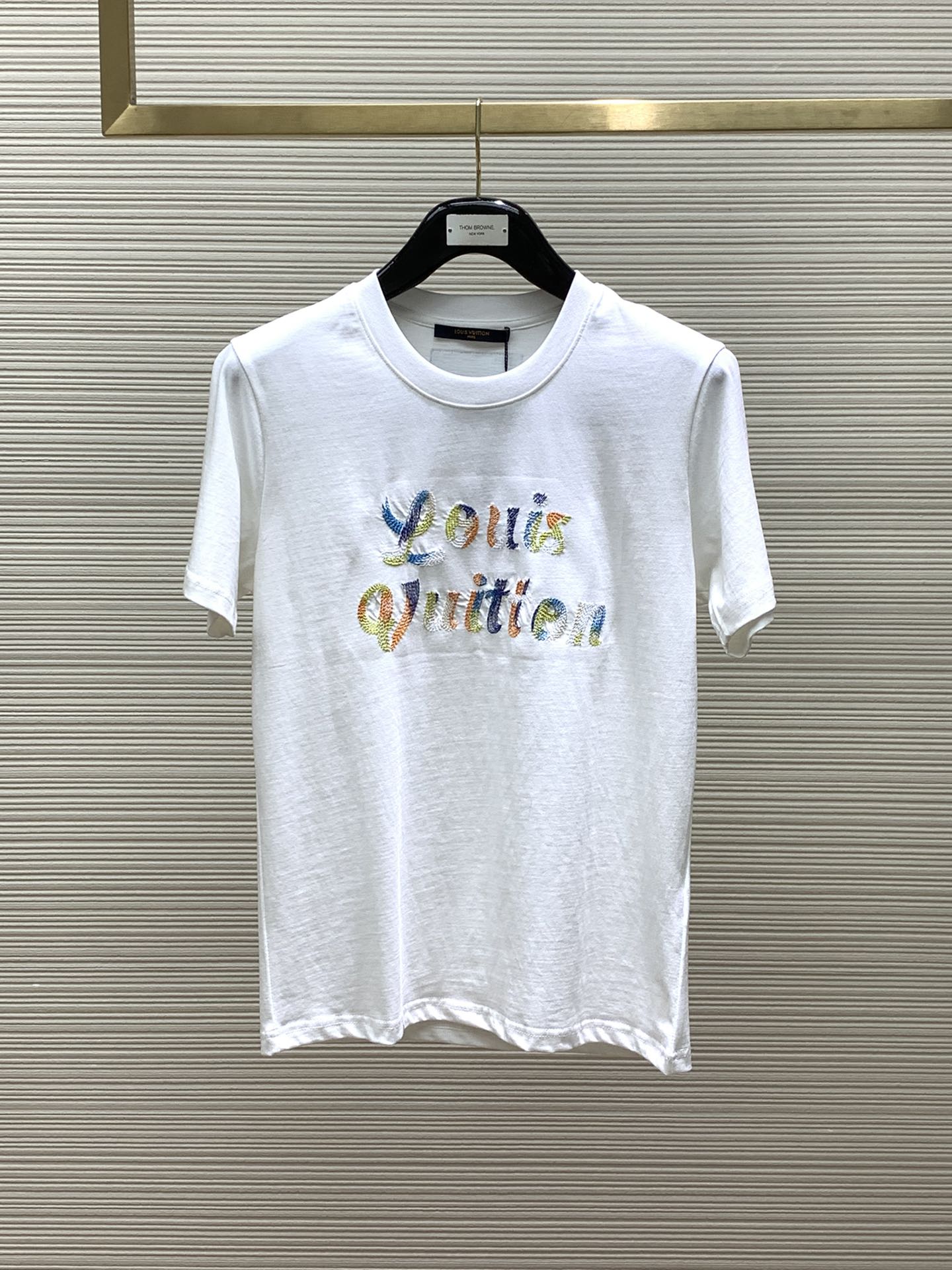 Louis Vuitton Clothing T-Shirt Embroidery Summer Collection Fashion Short Sleeve