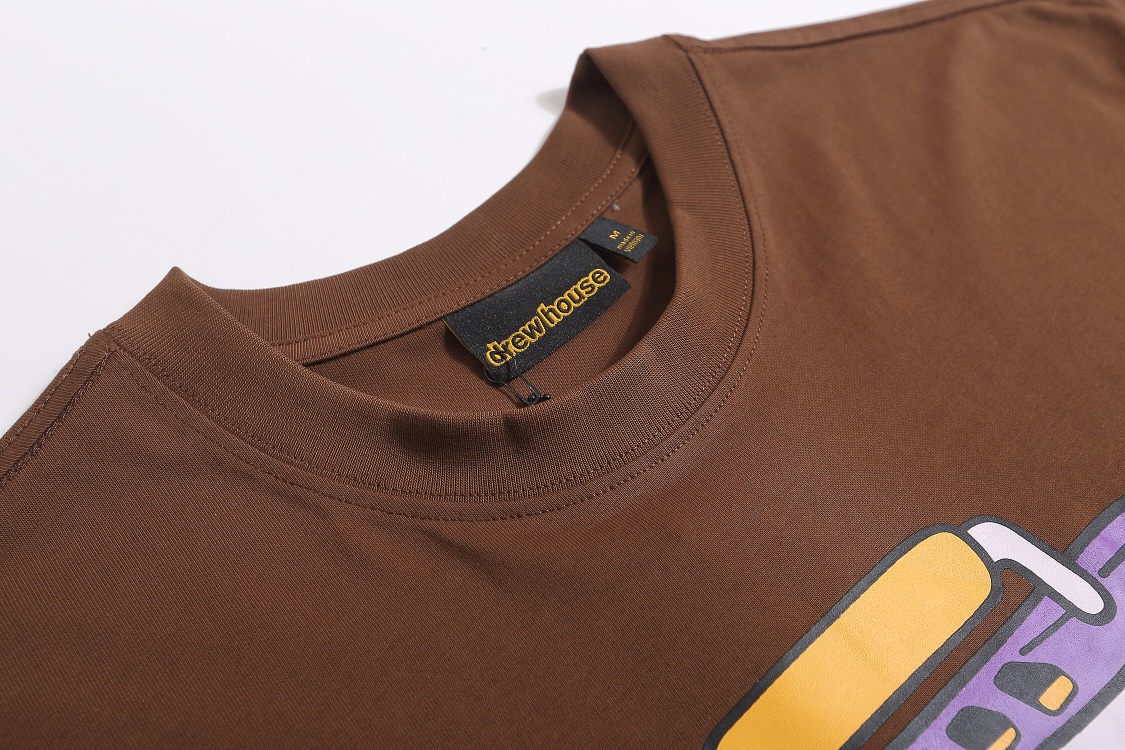 Drew House Smiley Cartoon T-Shirt in Coffee Color – Sizes S to XL (Section ncp D043#) - 图片 3