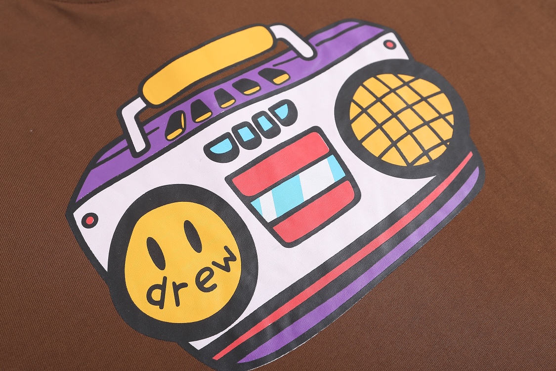 Drew House Smiley Cartoon T-Shirt in Coffee Color – Sizes S to XL (Section ncp D043#) - 图片 4