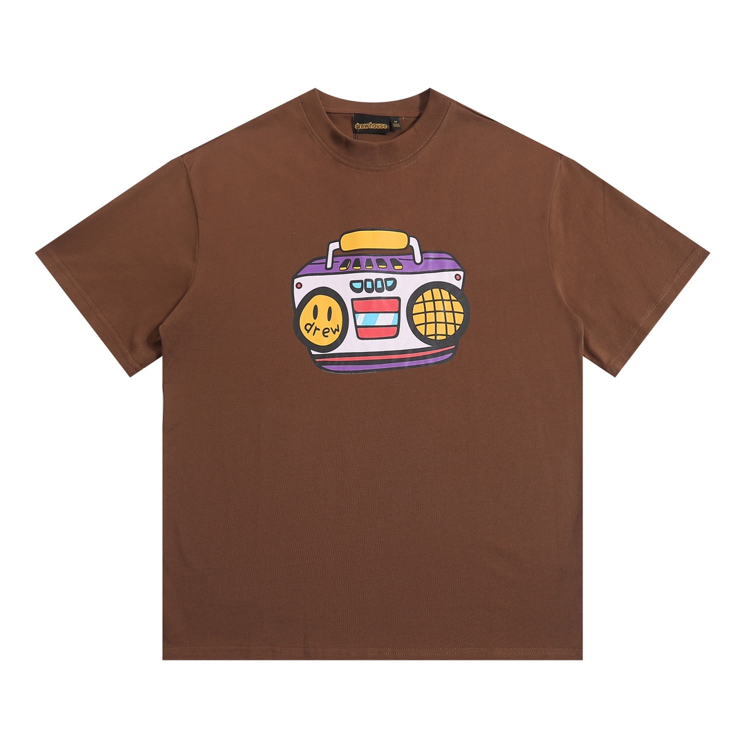 Drew House Smiley Cartoon T-Shirt in Coffee Color – Sizes S to XL (Section ncp D043#)