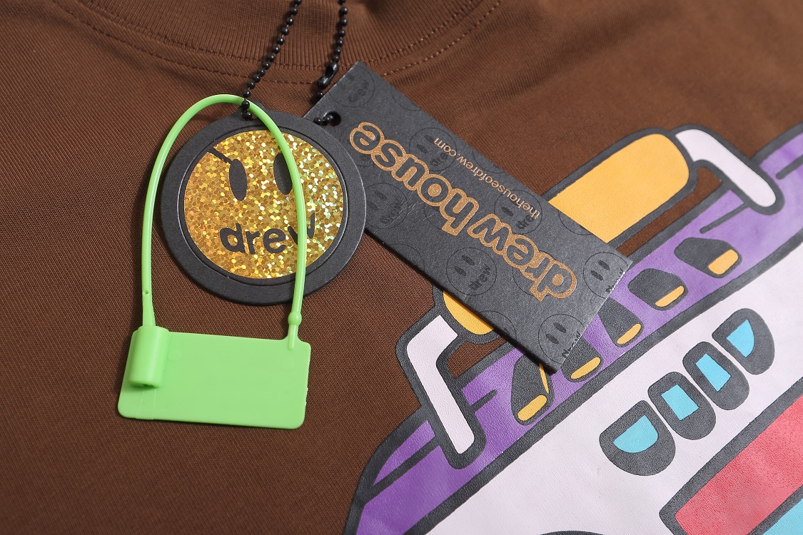 Drew House Smiley Cartoon T-Shirt in Coffee Color – Sizes S to XL (Section ncp D043#) - 图片 5