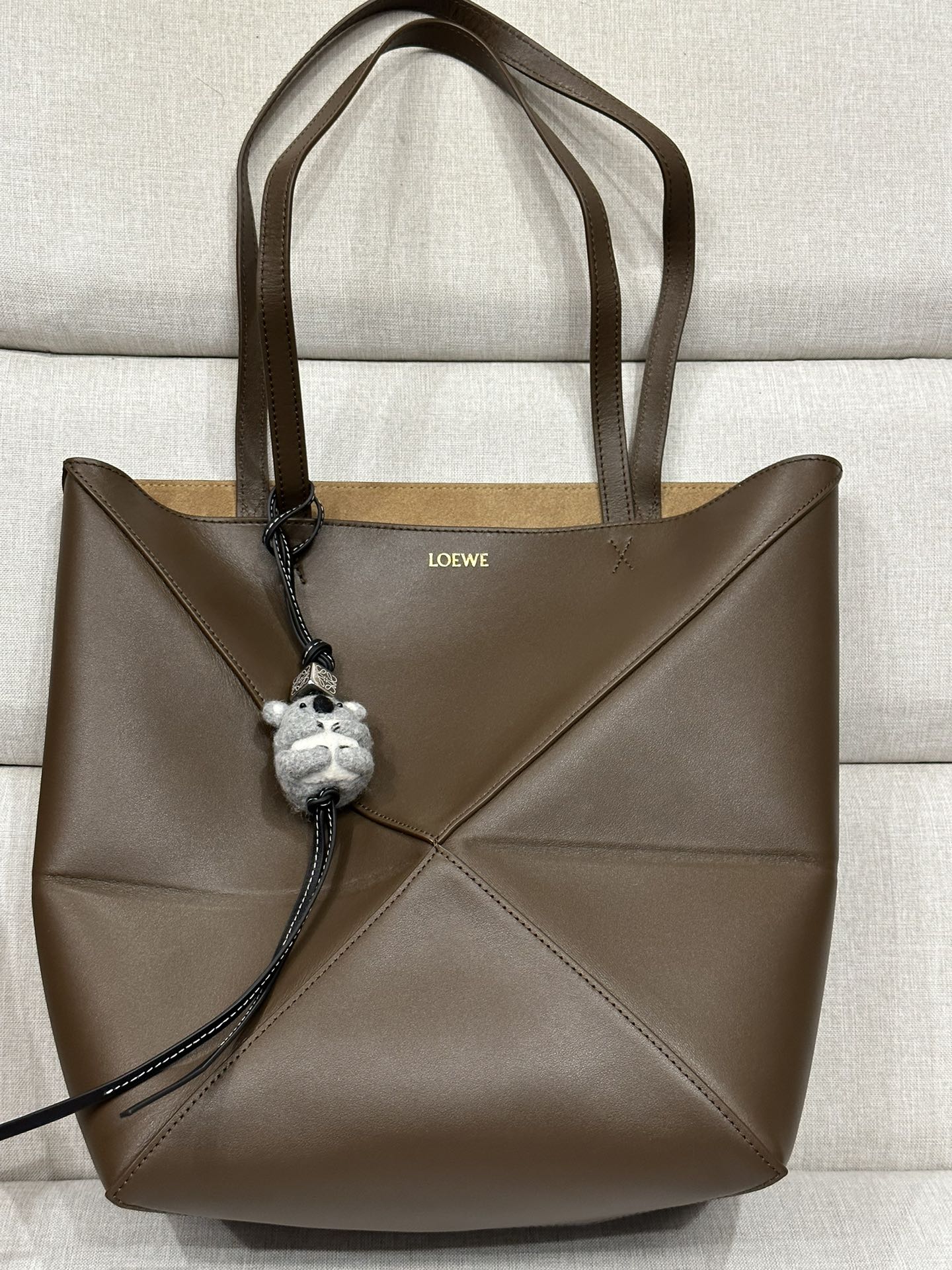 Loewe Small Puzzle Fold Tote Bag in Leather with Koala Charm