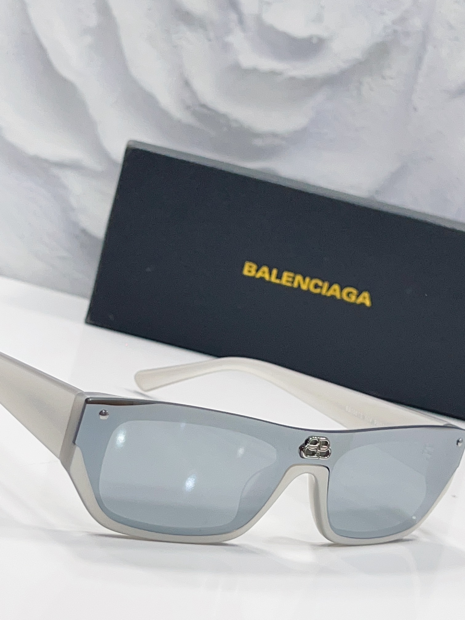 Balenciaga Sunglasses Acetate Rectangular White