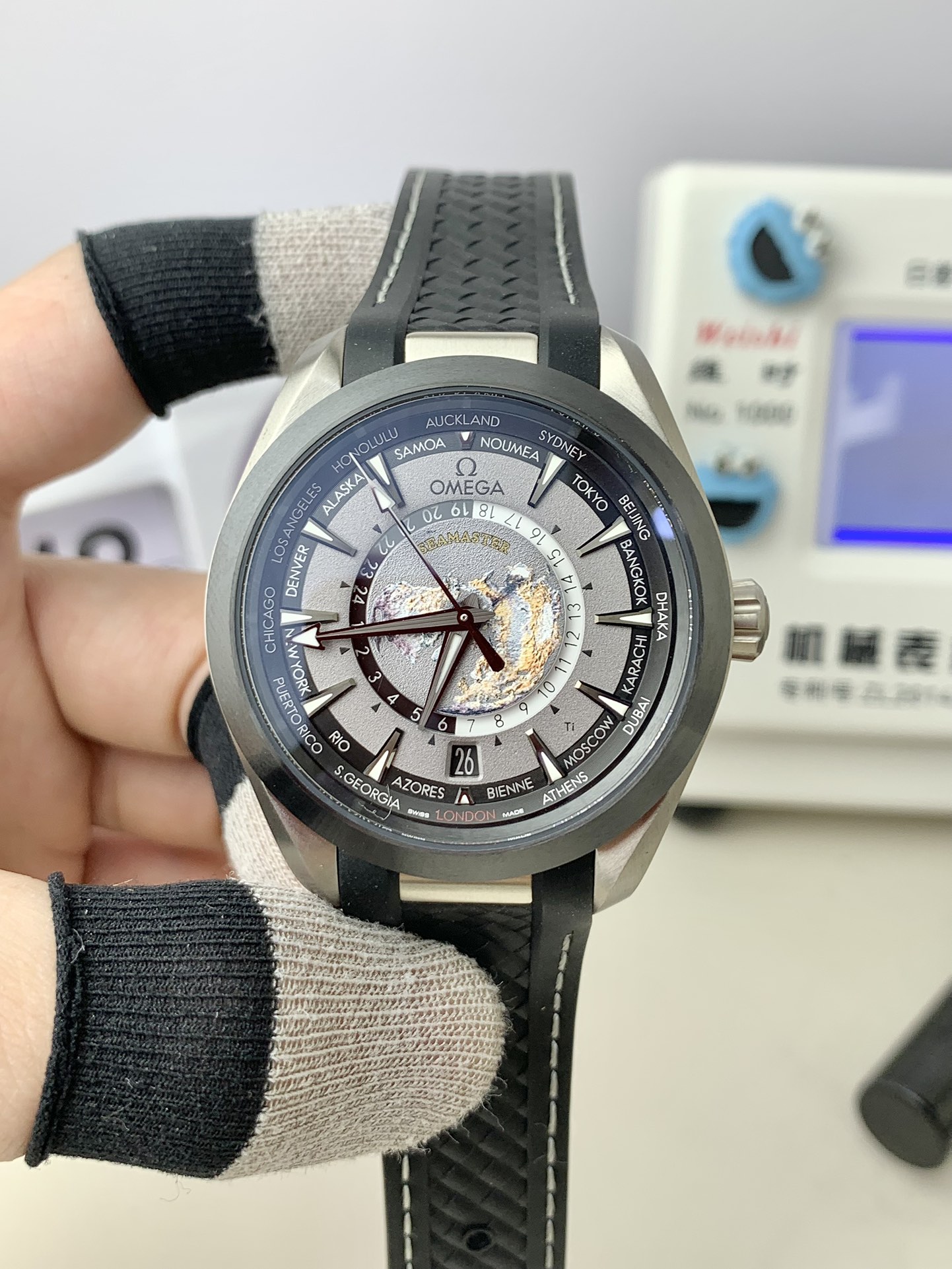 NO:384440,VS Black Ceramics Omega Seahorse World Time, omega19860909VS 黑陶瓷 欧米茄海马世界时,,omega,Watch