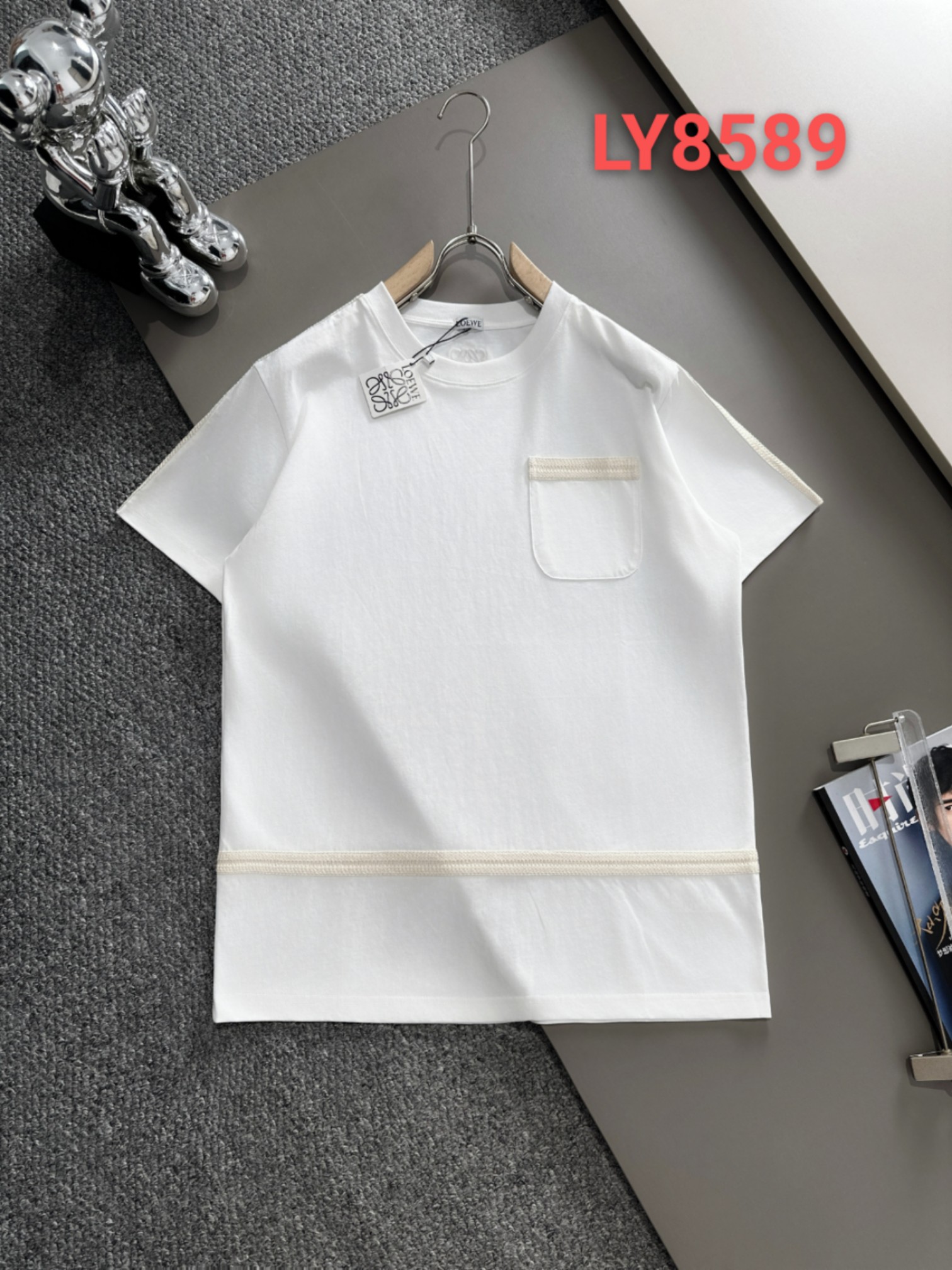🅿️105 Loewe LOEWE24ss primavera/verano nuevo estilo de alta versión camiseta con cinta tejida efecto de uso excelente …