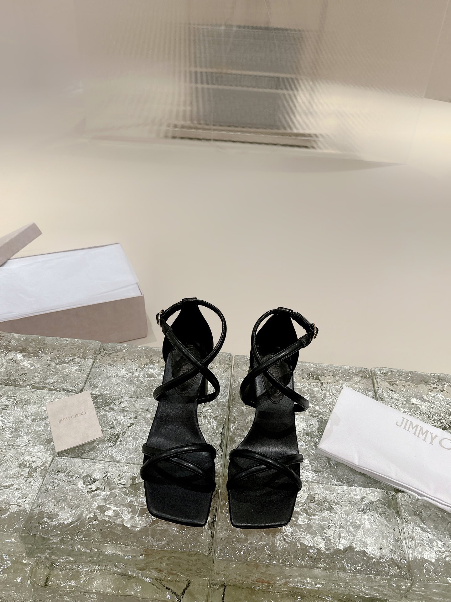 JIMMY CHOO высокаабцасныя сандалі сандалі з адкрытай пяткай і завязкамі востраносыя туфлі з глыбокім вырэзам крыштальныя завязкі + імпартаваная авечая скура поўназерністая крыштальная авечая скура