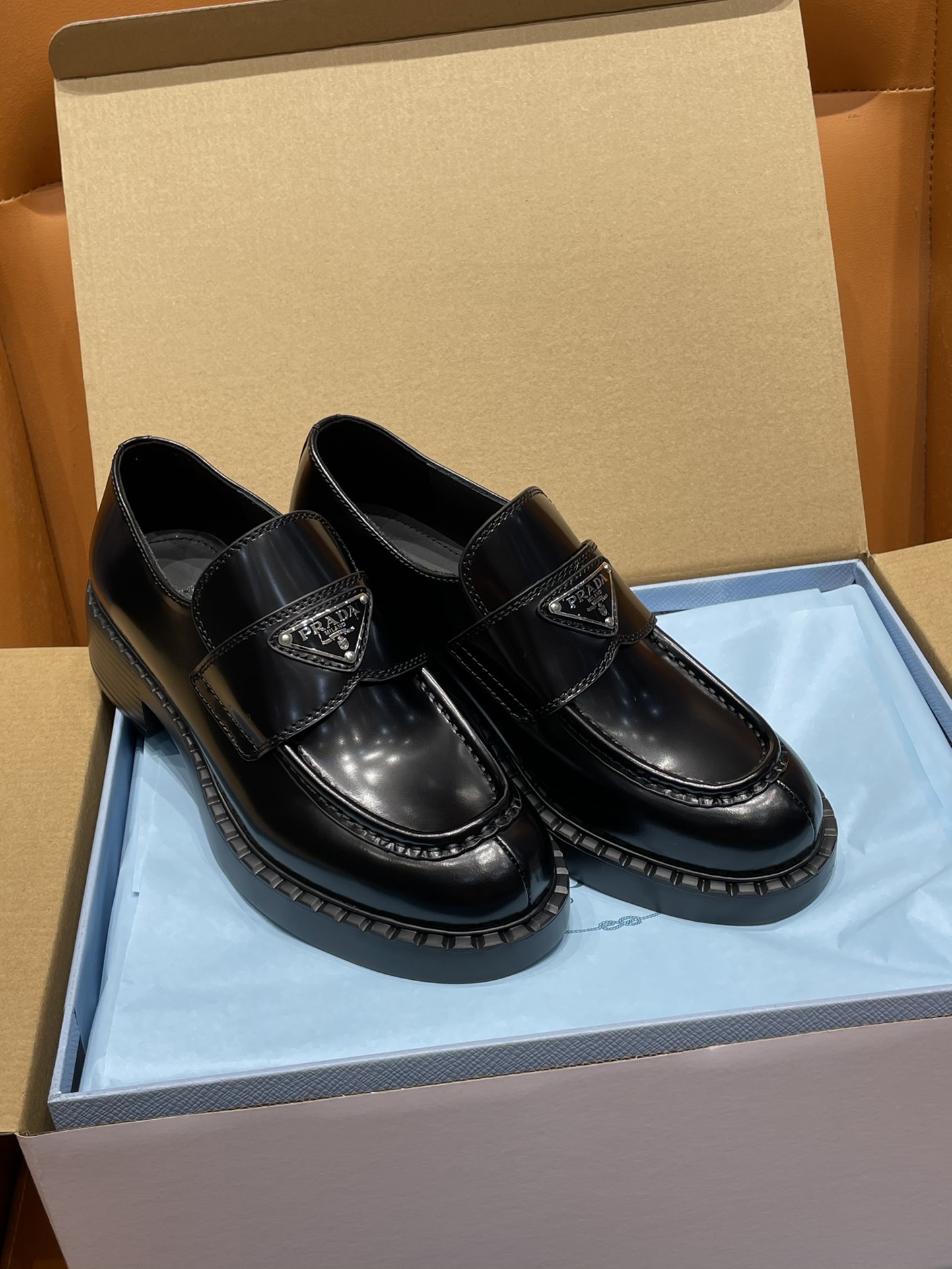 Prada Shoes Loafers Cowhide Patent Leather