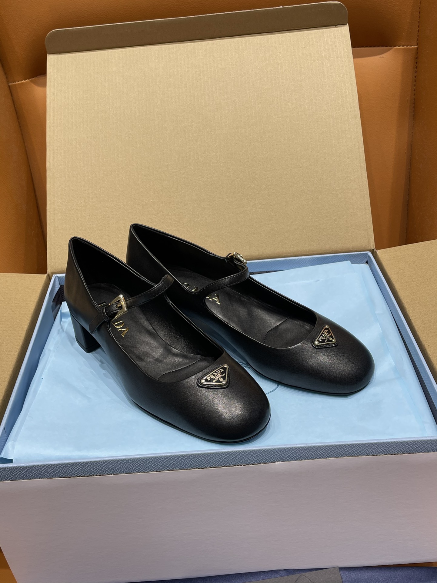Prada Single Layer Shoes Black Genuine Leather Sheepskin