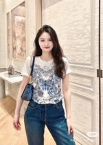 1:1 Replica
 Dior Clothing T-Shirt Blue White Printing Cotton Spring Collection