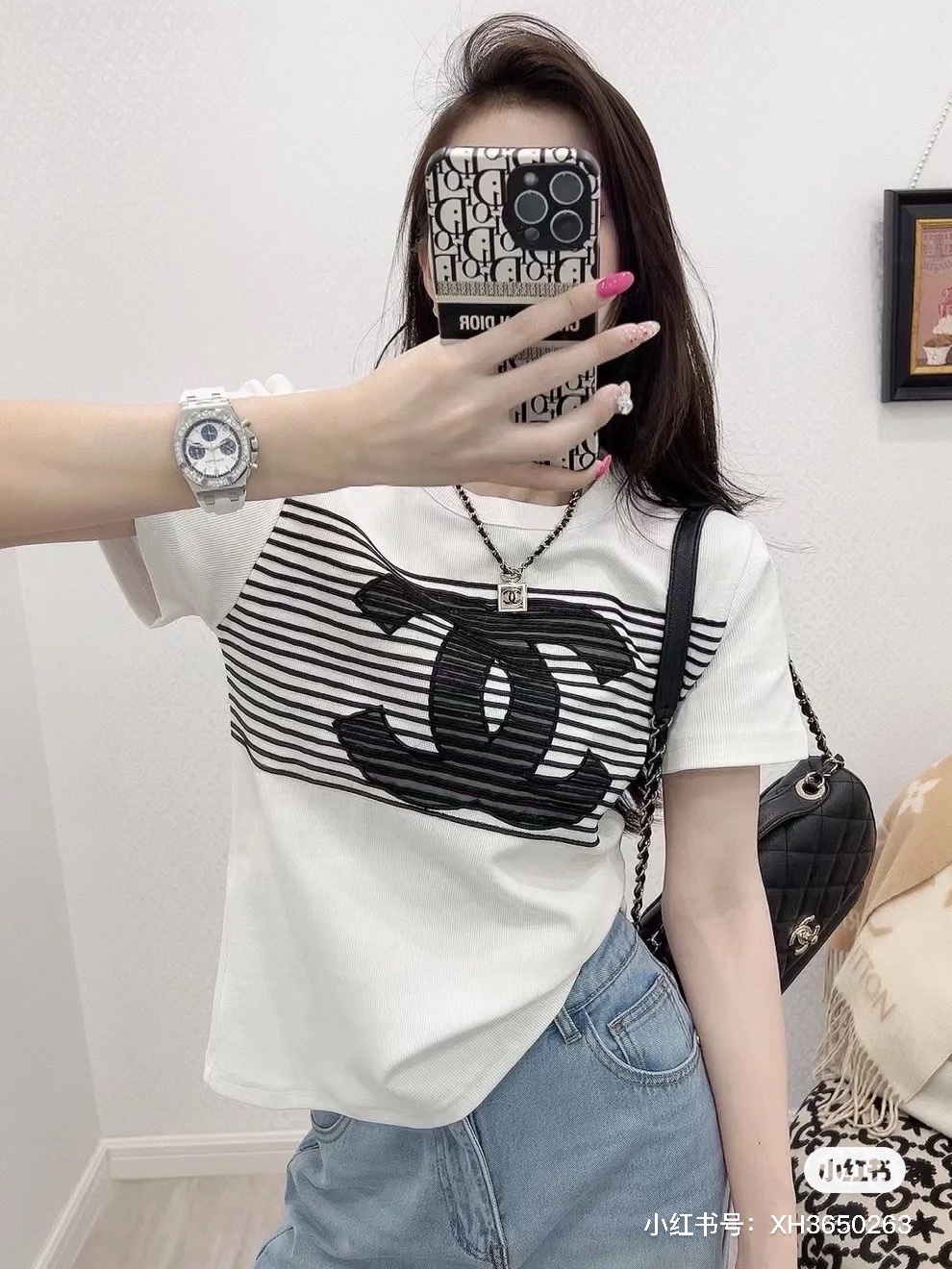 Chanel Clothing T-Shirt Black White Spring/Summer Collection Vintage Short Sleeve