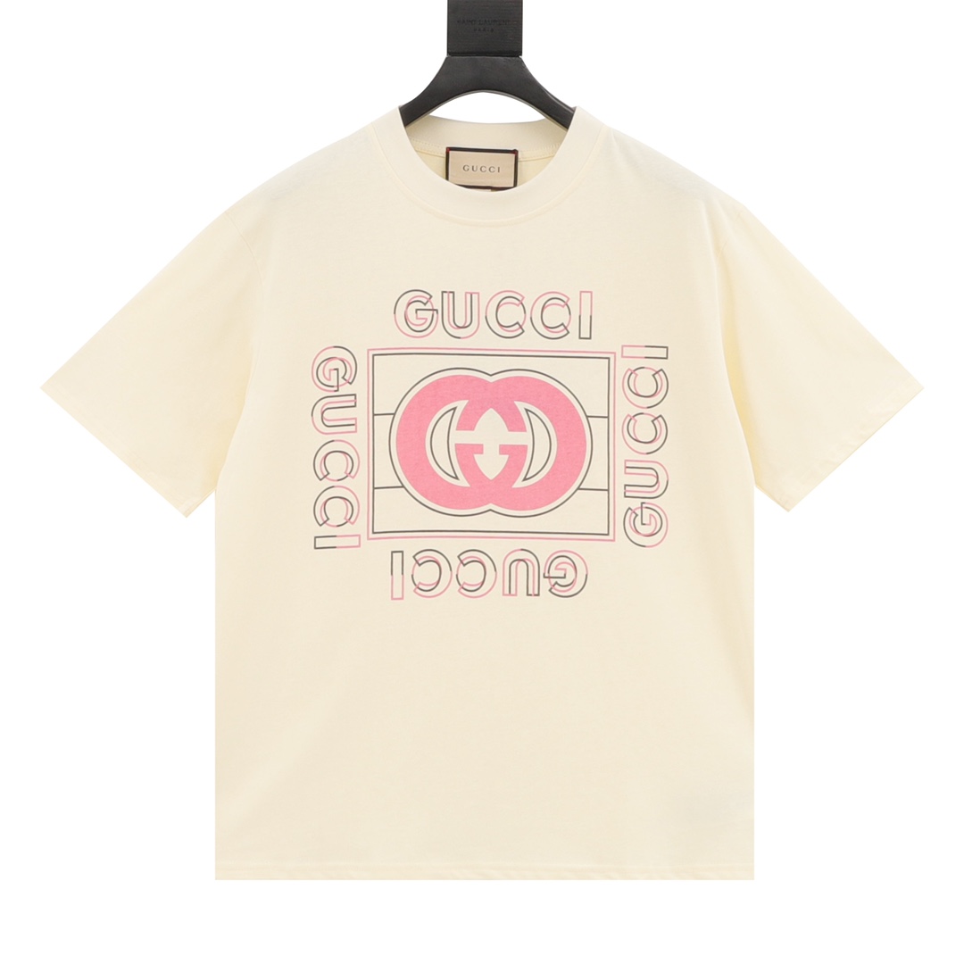 Gucci Odzież T-Shirt Kolor moreli Czerwony Drukowanie Unisex Kobiety Kolekcja wiosenno-letnia Krótki rękaw