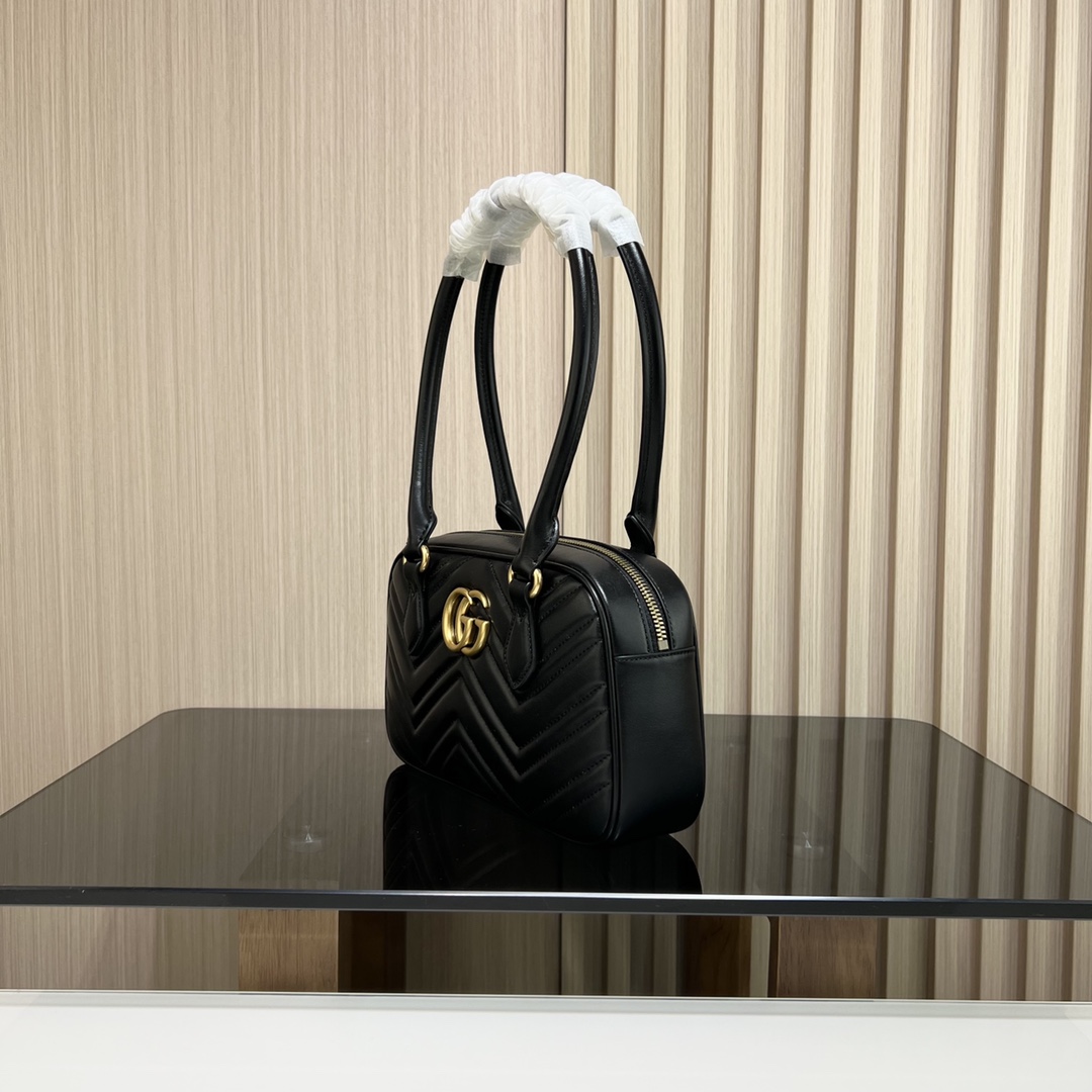 Gucci [Full package] 795199 black GG long handle new Marmont series size: 25.5x15.5x6.5