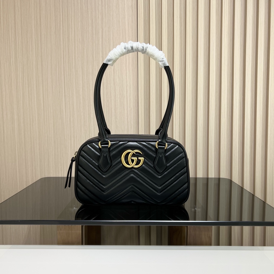 Gucci [Full package] 795199 black GG long handle new Marmont series size: 25.5x15.5x6.5