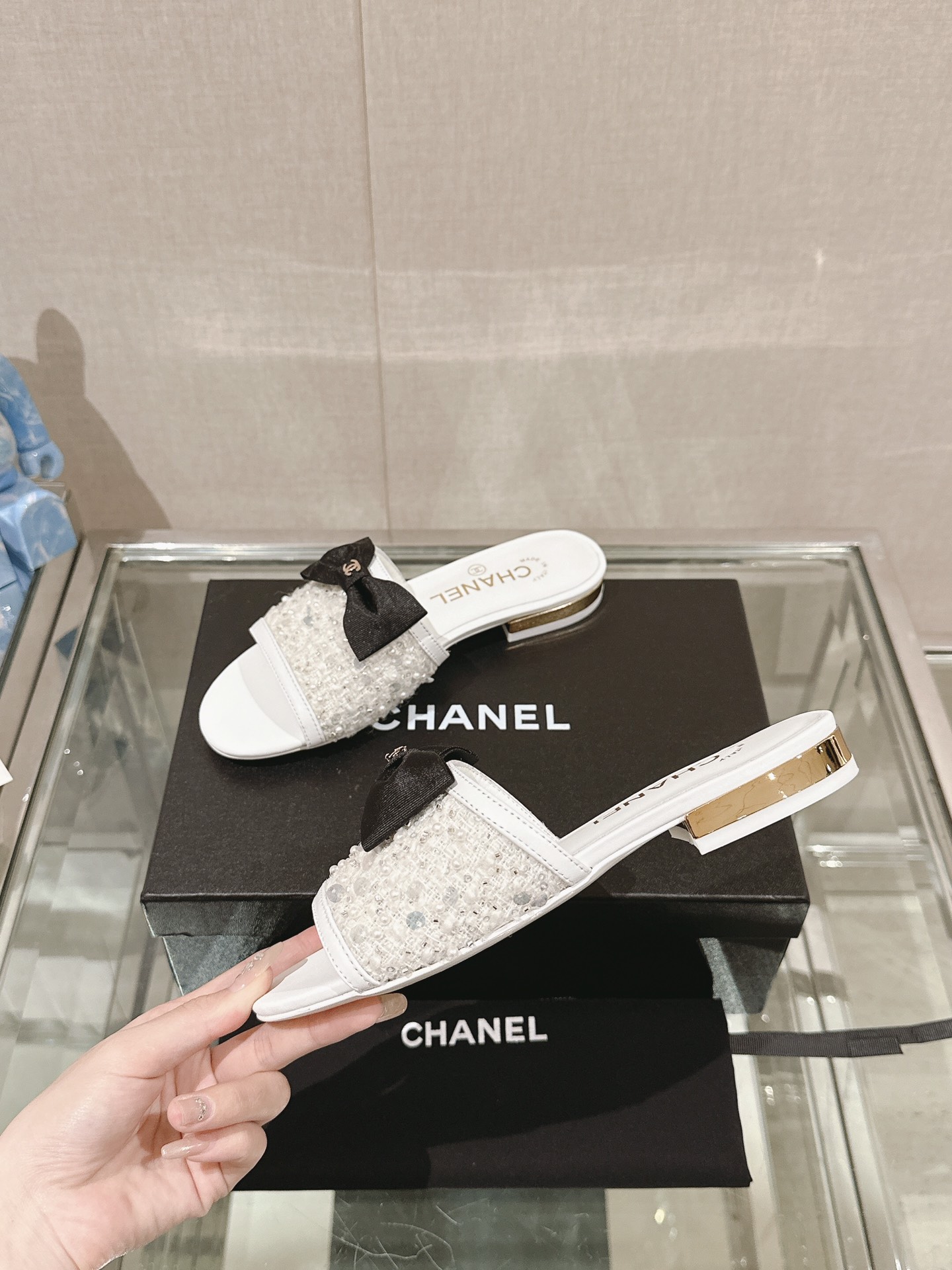 Chanel 24Ss夏季新款CHANE*小香蝴蝶结平底凉拖鞋