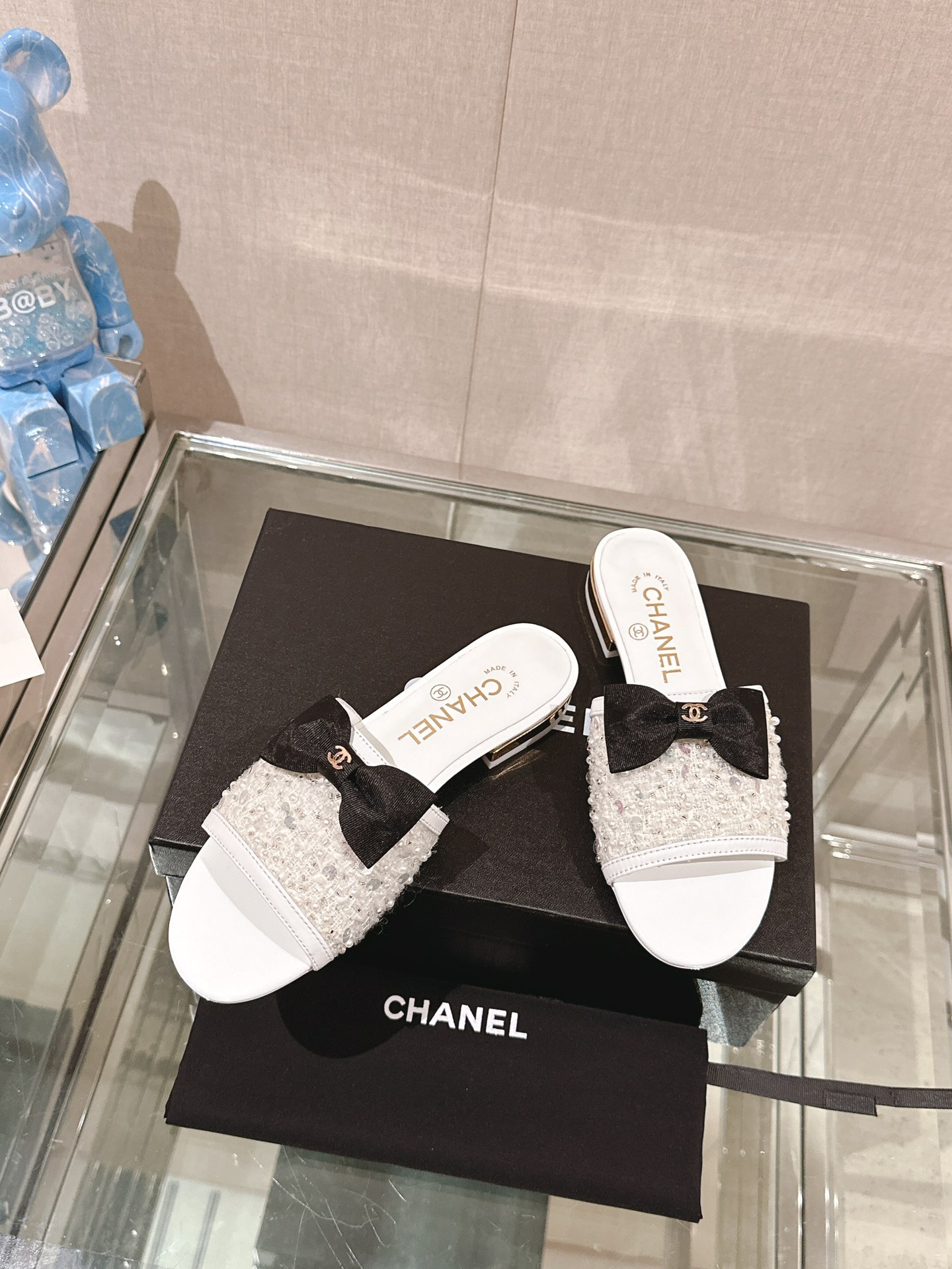 Chanel 24Ss夏季新款CHANE*小香蝴蝶结平底凉拖鞋