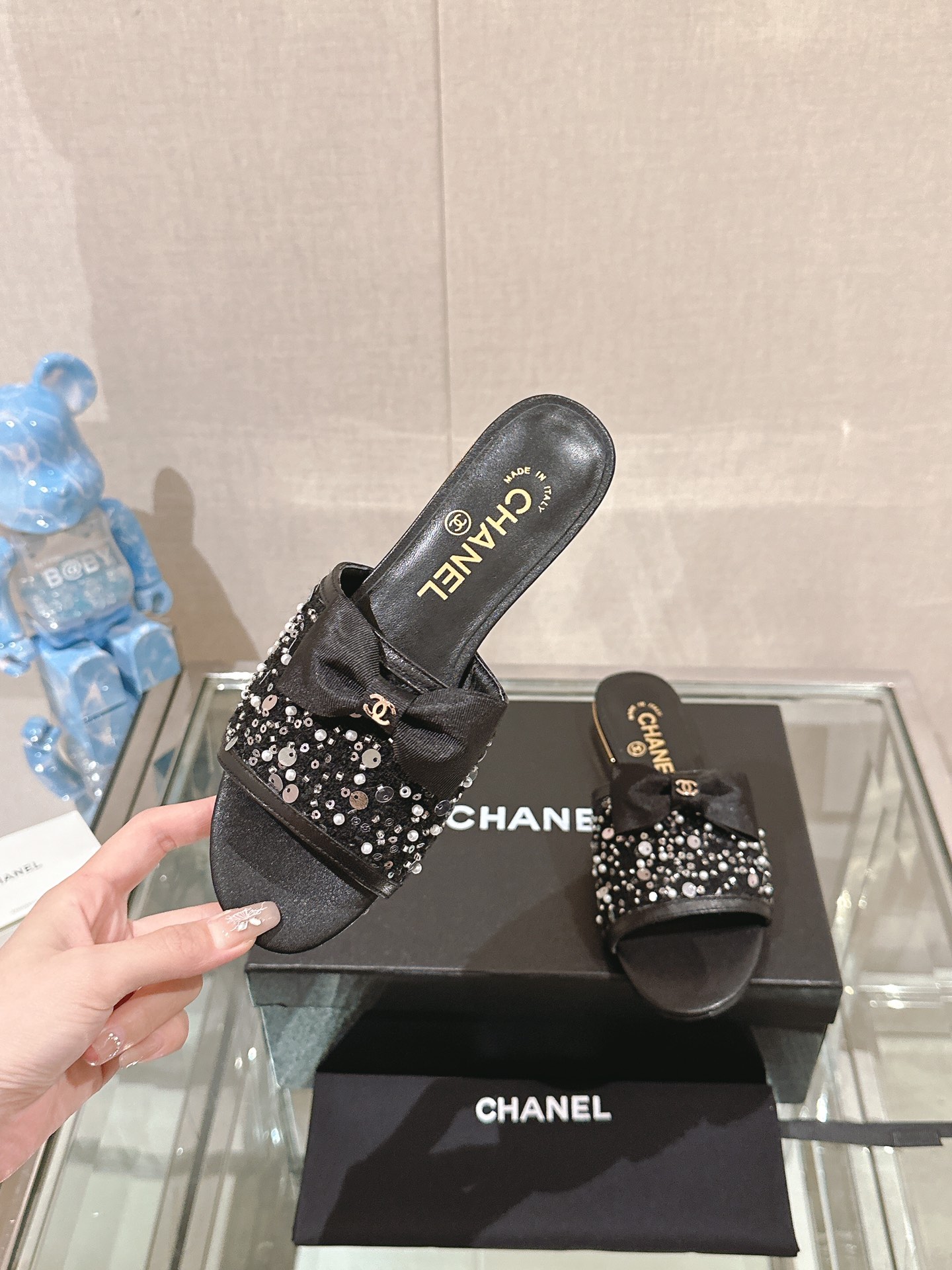 Chanel 24Ss夏季新款CHANE*小香蝴蝶结平底凉拖鞋