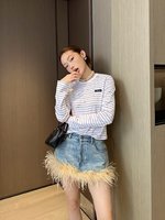 MiuMiu Clothing T-Shirt White Cotton Knitted Knitting Spring/Summer Collection Long Sleeve