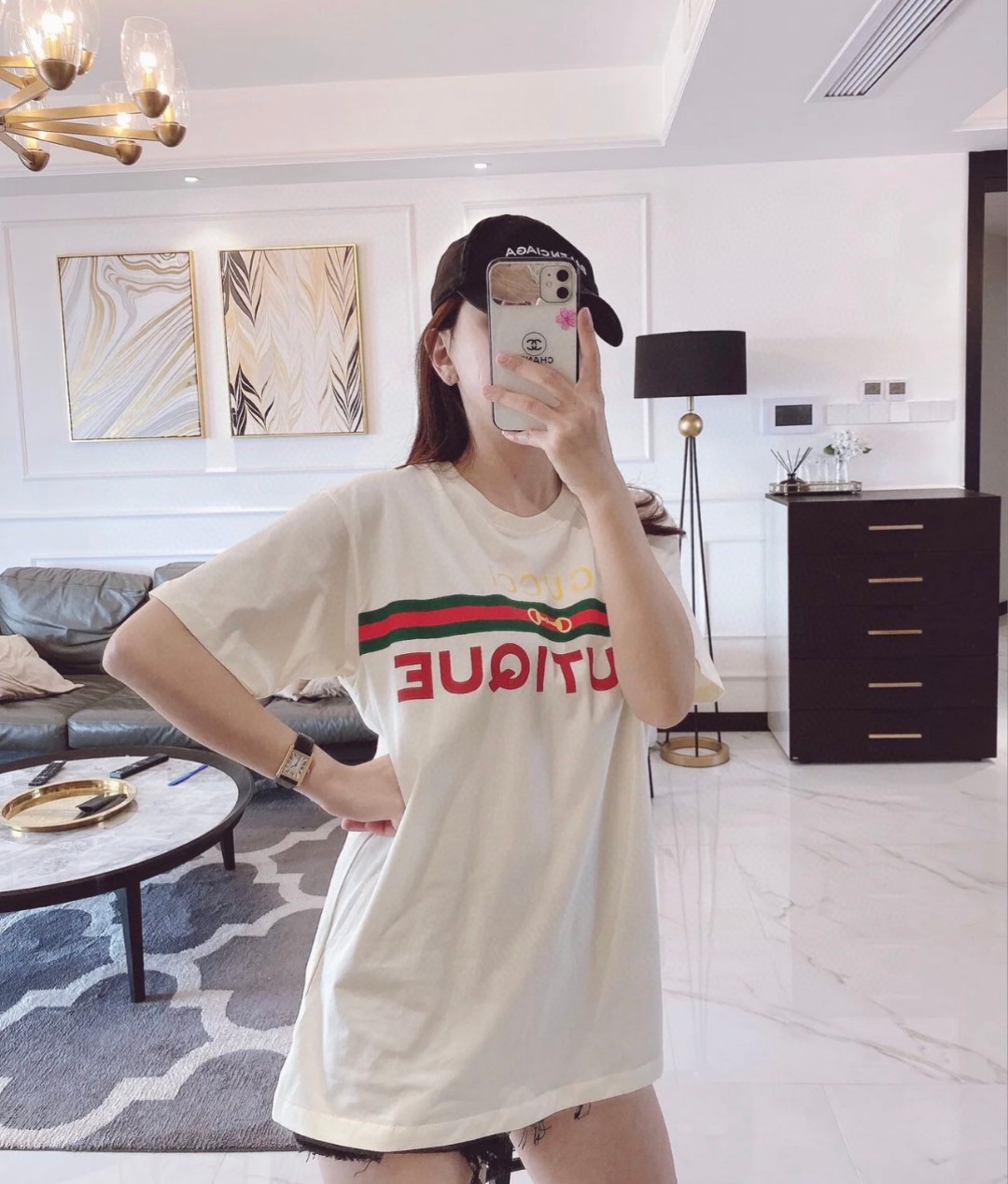 Gucci Odzież T-Shirt Zielony Czerwony Drukowanie Krótki rękaw