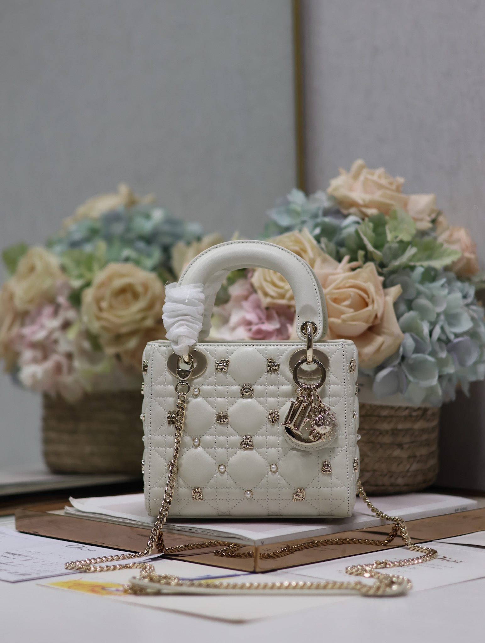 AAA Replica Designer
 Dior Bags Handbags Gold White Lambskin Sheepskin Lady Chains