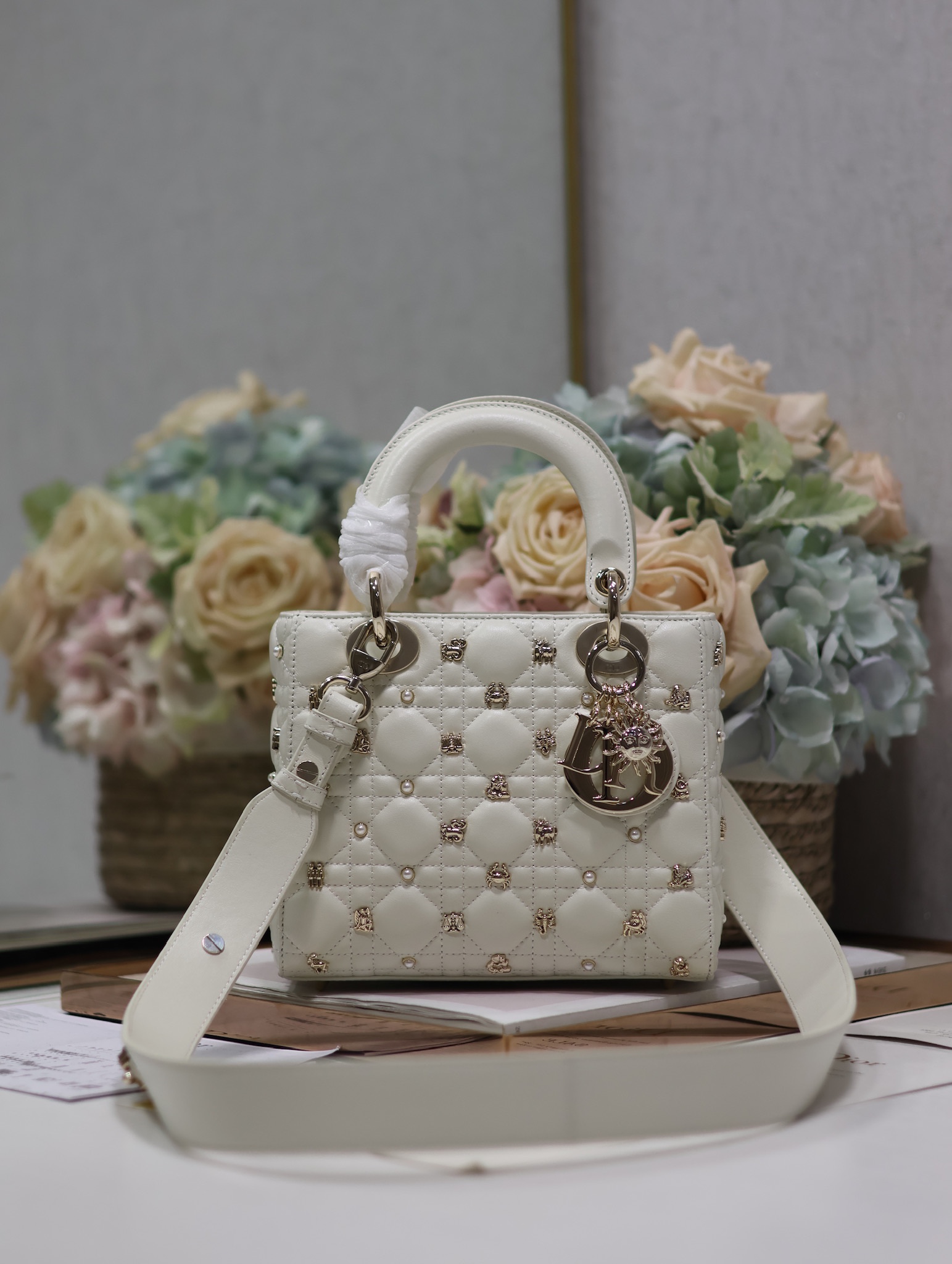 Dior Bags Handbags Gold White Lambskin Sheepskin Lady