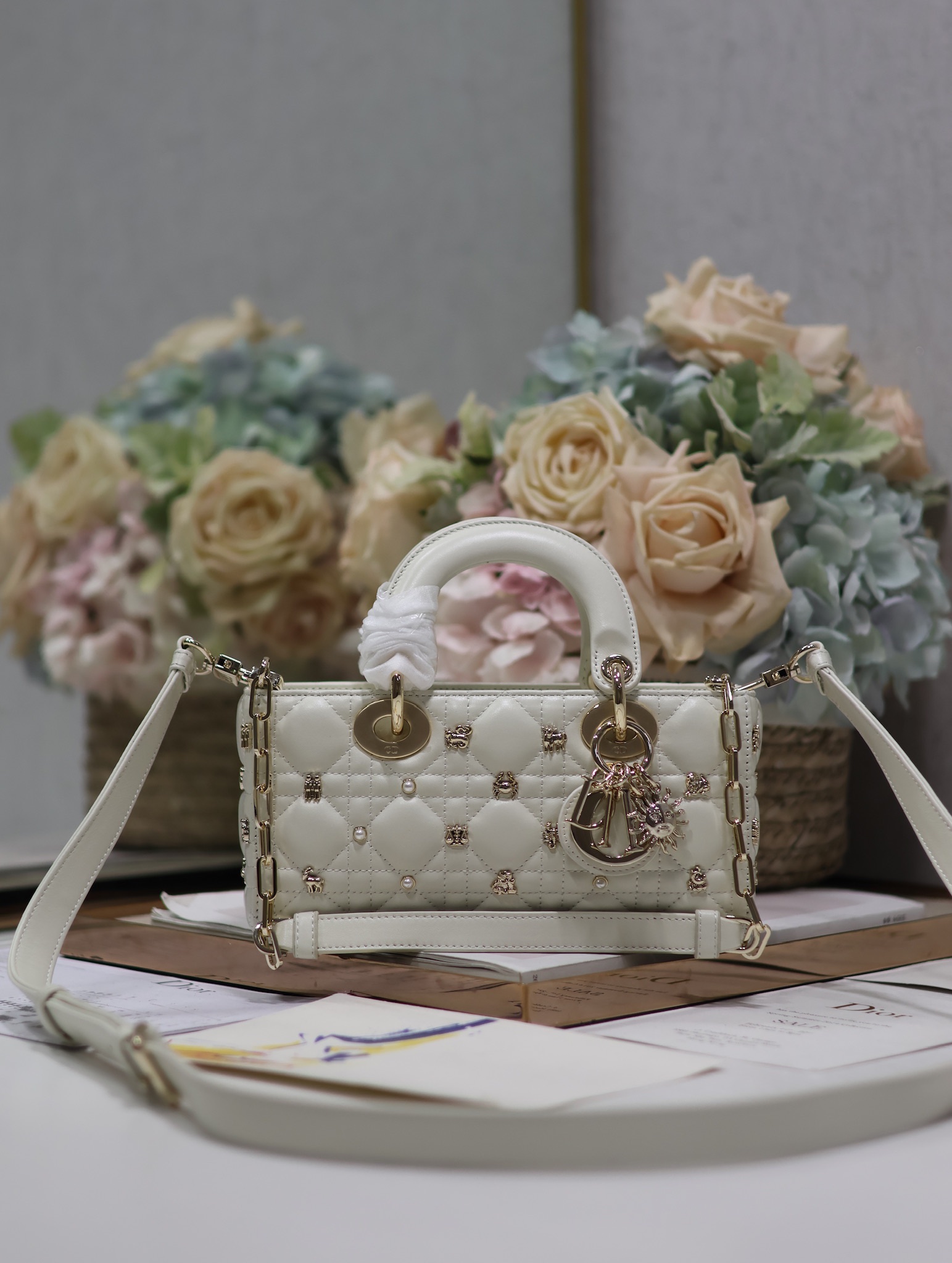 Dior Bags Handbags Gold White Resin Sheepskin Lady Chains