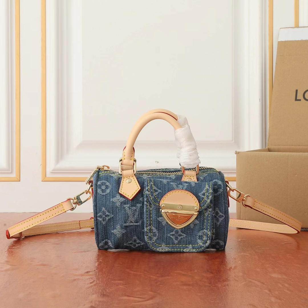 لويس فيتون LV Speedy حقيبة حقيبة يد بلو قماش قطن القطن الأزرق M82950