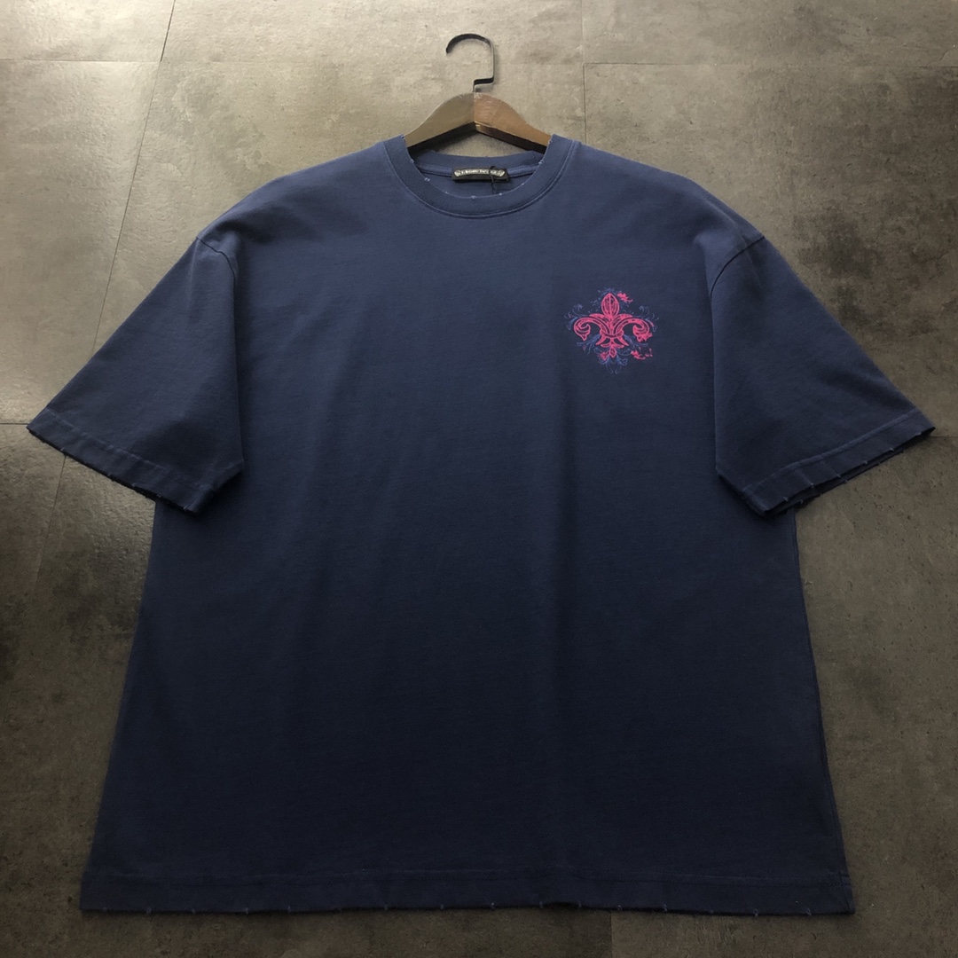 Chrome Hearts Clothing T-Shirt 2023 Luxury Replicas
 Blue Pink Red Printing Vintage Short Sleeve