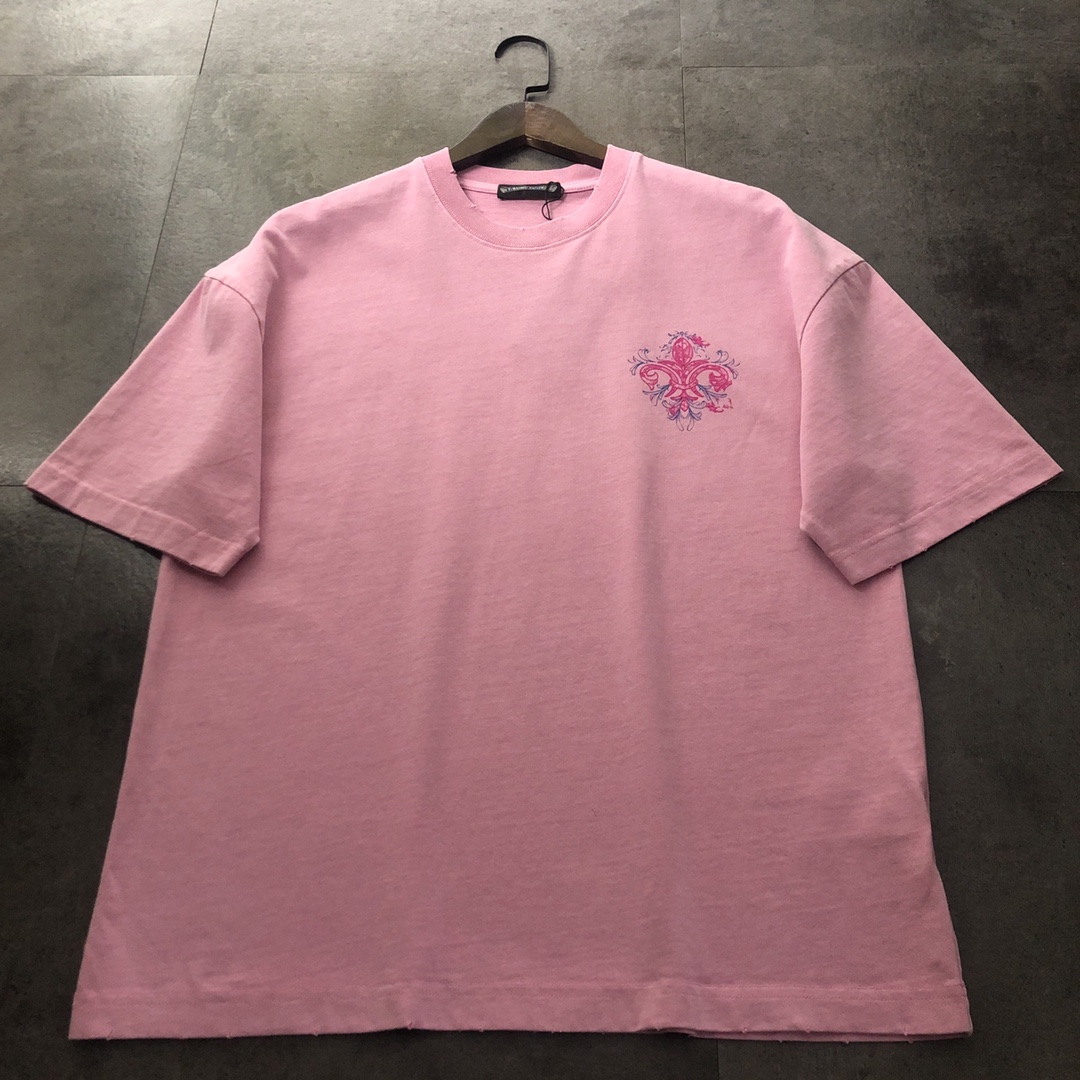 Chrome Hearts Clothing T-Shirt Blue Pink Red Printing Vintage Short Sleeve