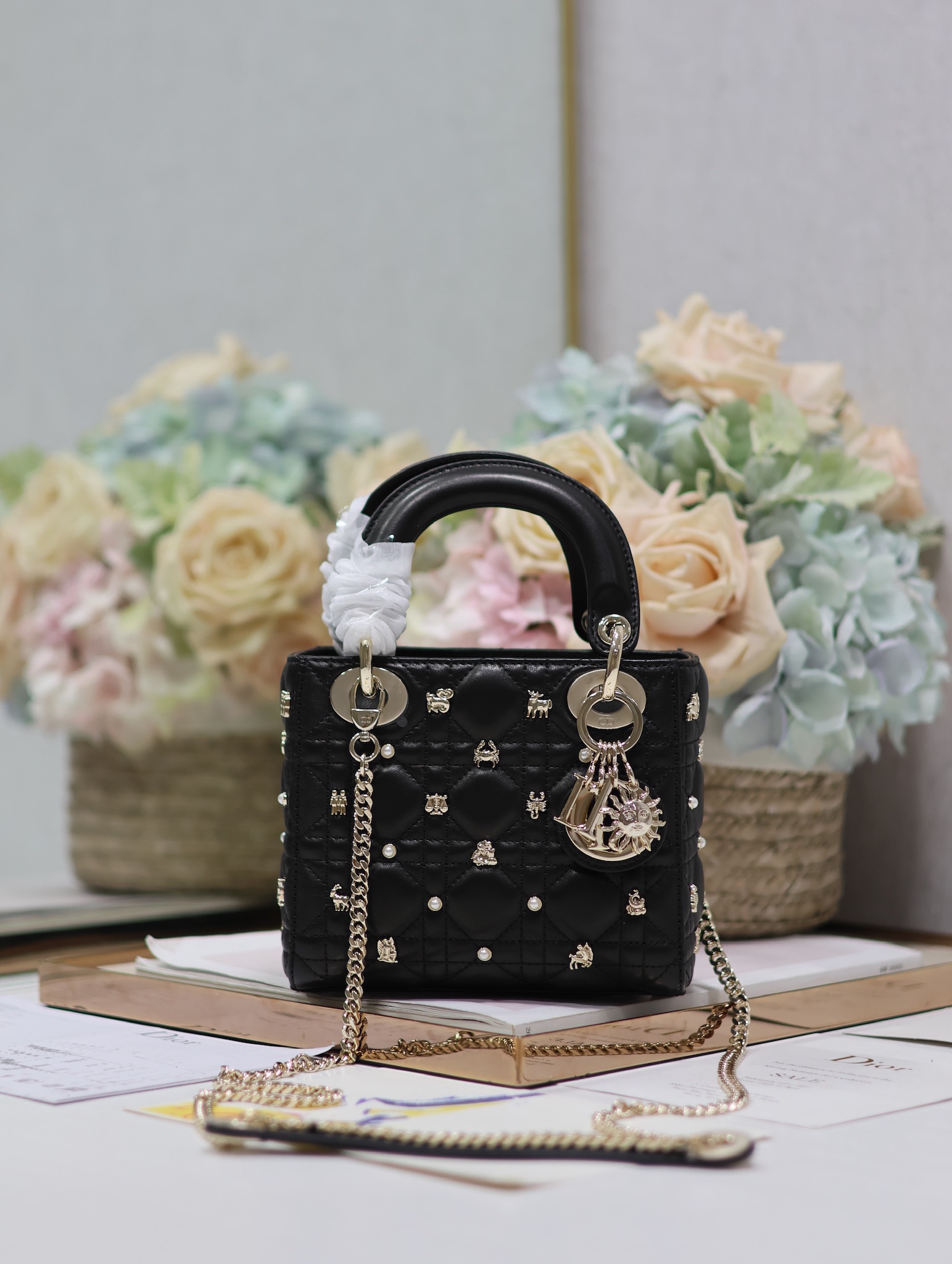 Dior Bags Handbags Black Gold Lambskin Sheepskin Lady Chains