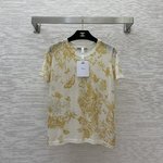 Dior Clothing Knit Sweater Shirts & Blouses Gold Printing Knitting Wool Summer Collection