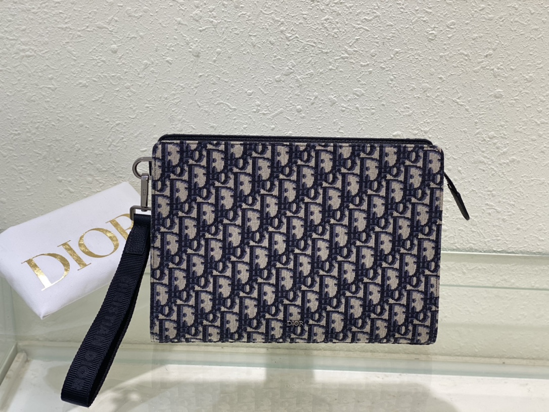 Dior Bolsos de embrague Beige Negro Impresión Cuero de vaca Oblique