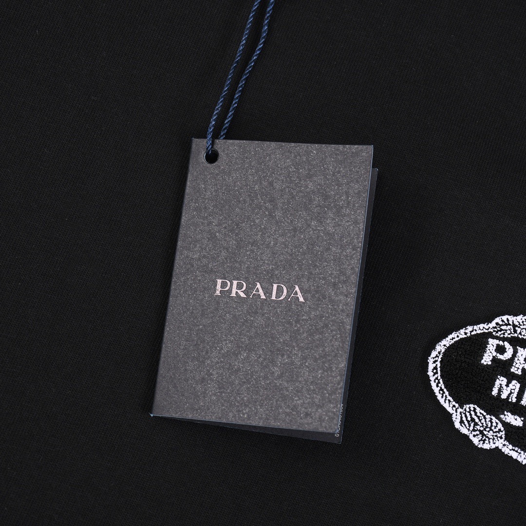 普拉达/Prada 夏季高端品质 经典字母图标牙刷绣圆领短袖T恤