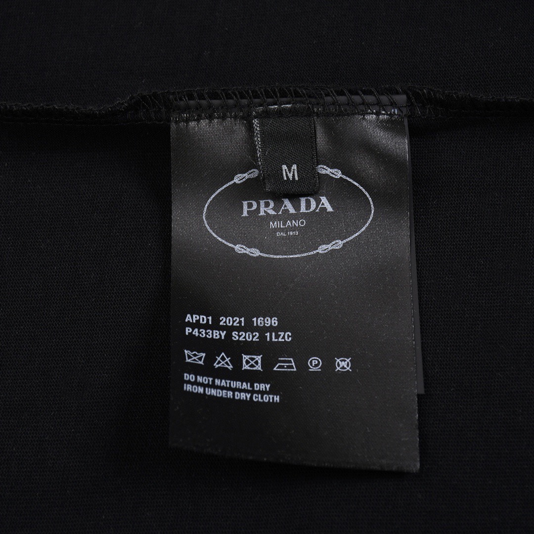 普拉达/Prada 夏季高端品质 经典字母图标牙刷绣圆领短袖T恤