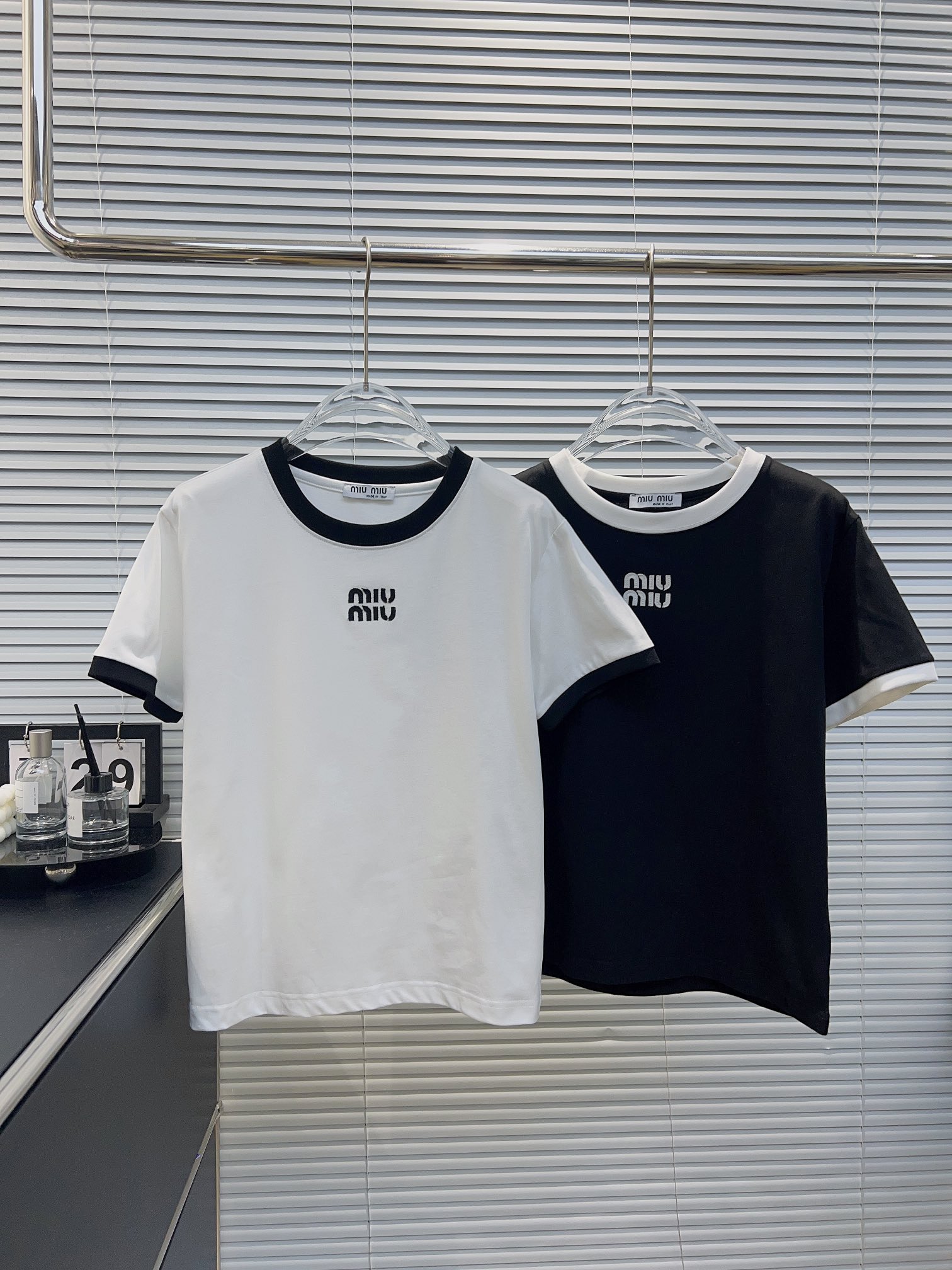 MiuMiu Clothing T-Shirt Black White Embroidery Knitting