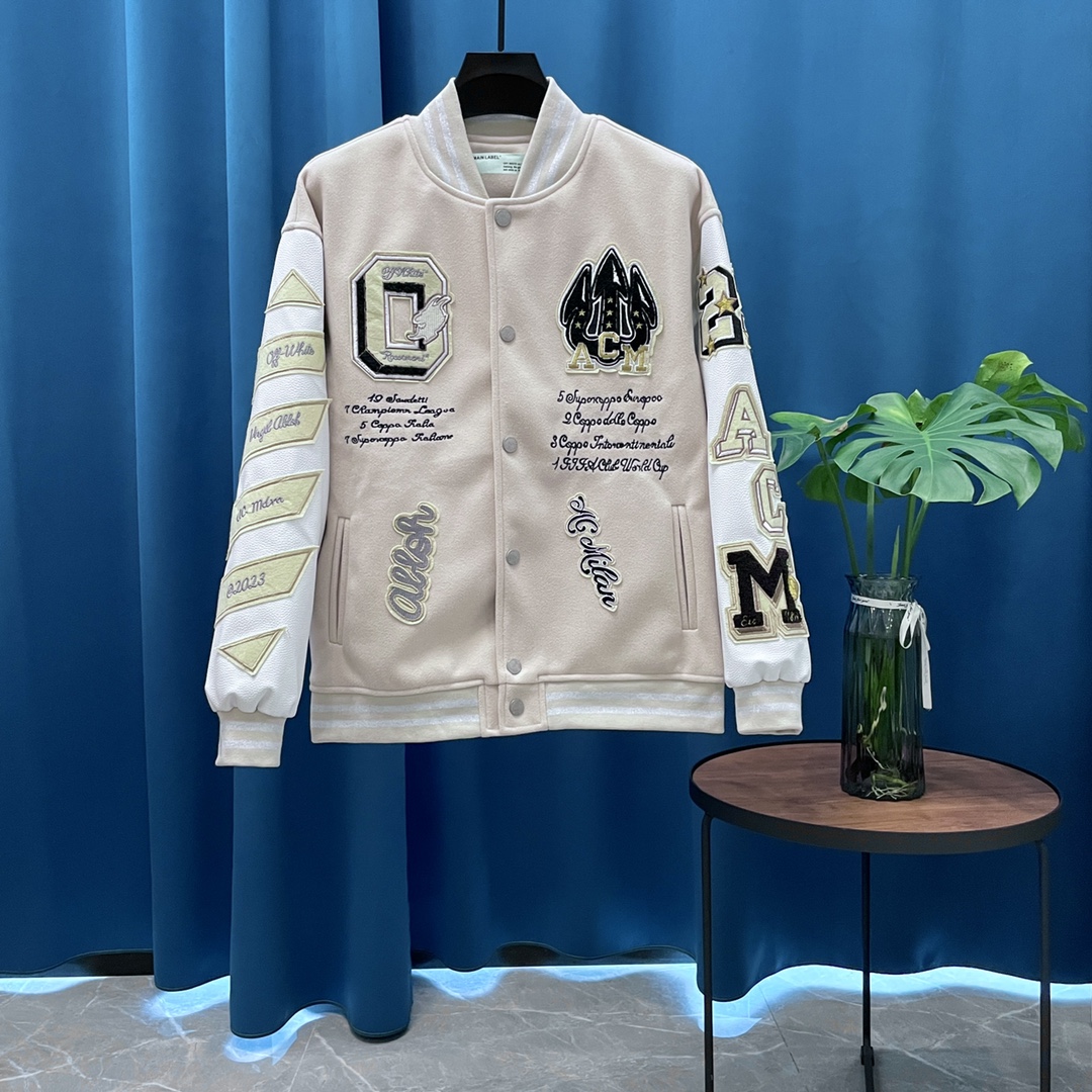 Off-White Ropa Abrigos y chaquetas Blanco Bordado Universal para hombres y mujeres Piel de oveja Lana