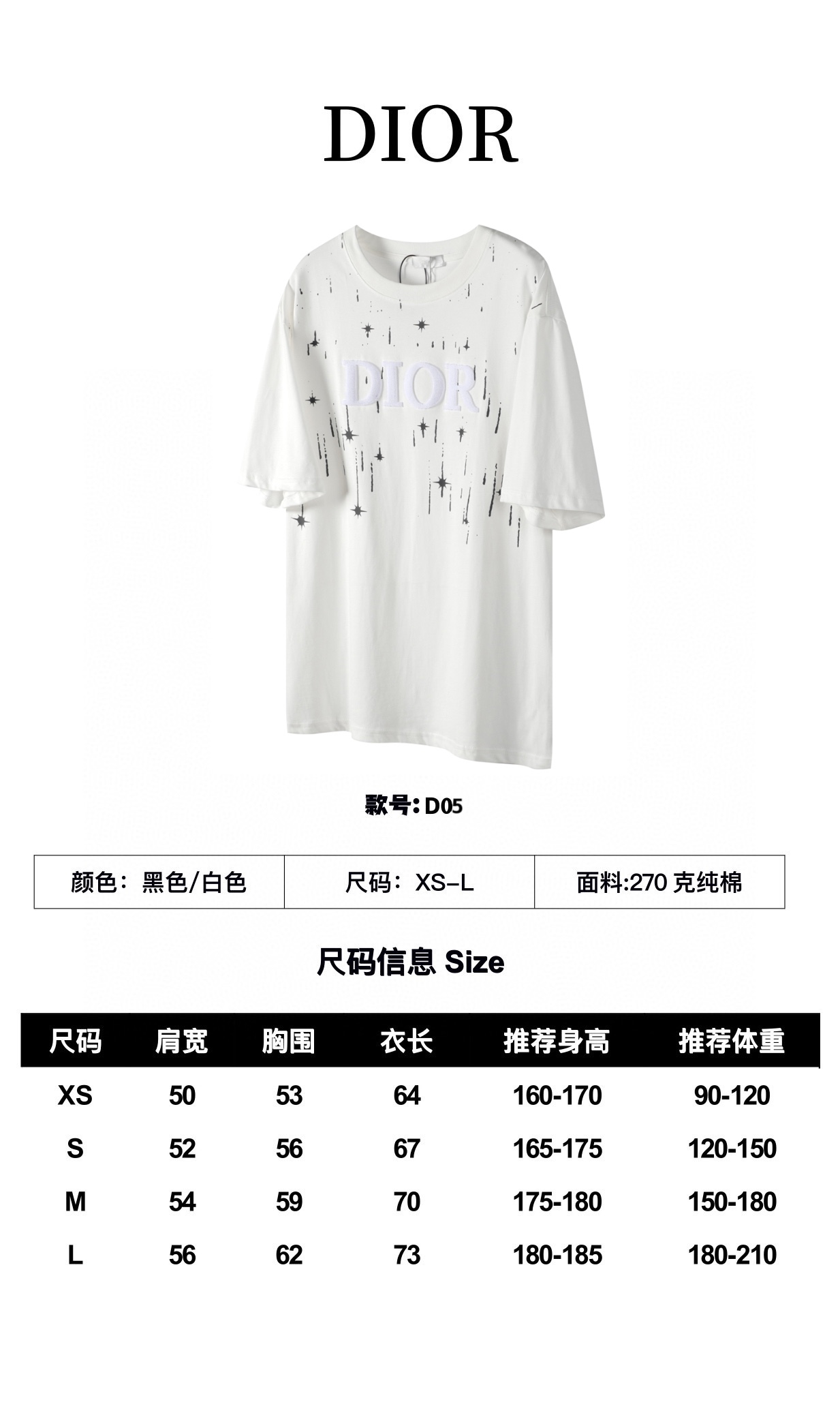 Dior DIOR/迪奥24SS春夏新款流星印花刺绣LOGO短袖T恤