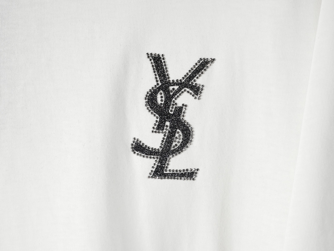 Saint Laurent YSL/圣罗兰24SS春夏新款前后字母烫钻短袖T恤