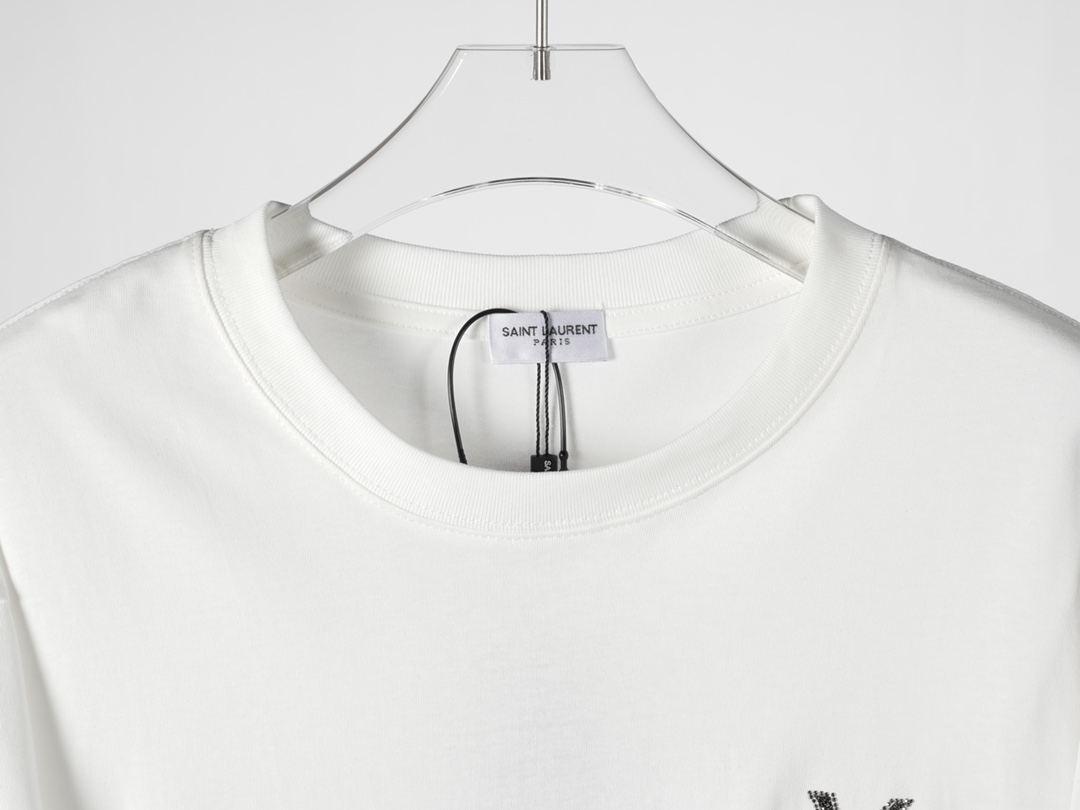 Saint Laurent YSL/圣罗兰24SS春夏新款前后字母烫钻短袖T恤