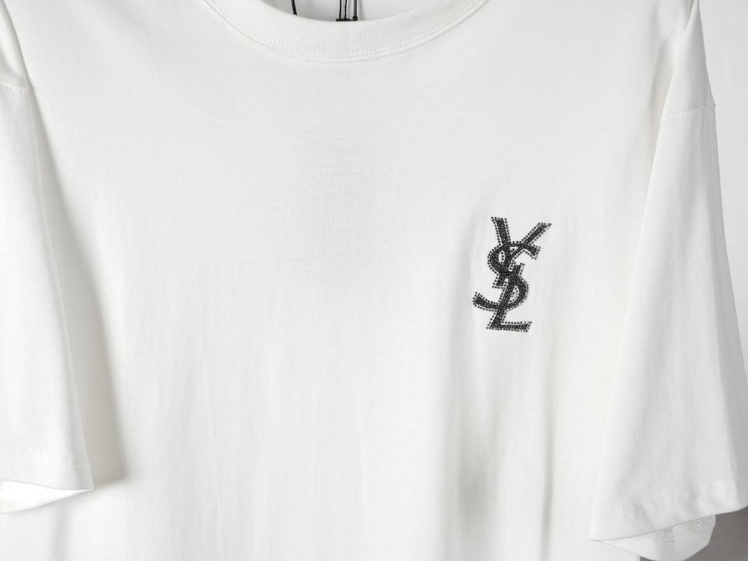 Saint Laurent YSL/圣罗兰24SS春夏新款前后字母烫钻短袖T恤