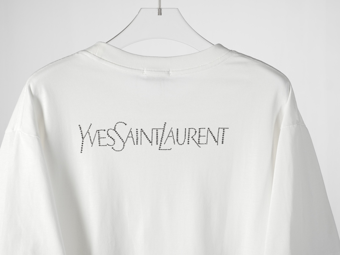Saint Laurent YSL/圣罗兰24SS春夏新款前后字母烫钻短袖T恤