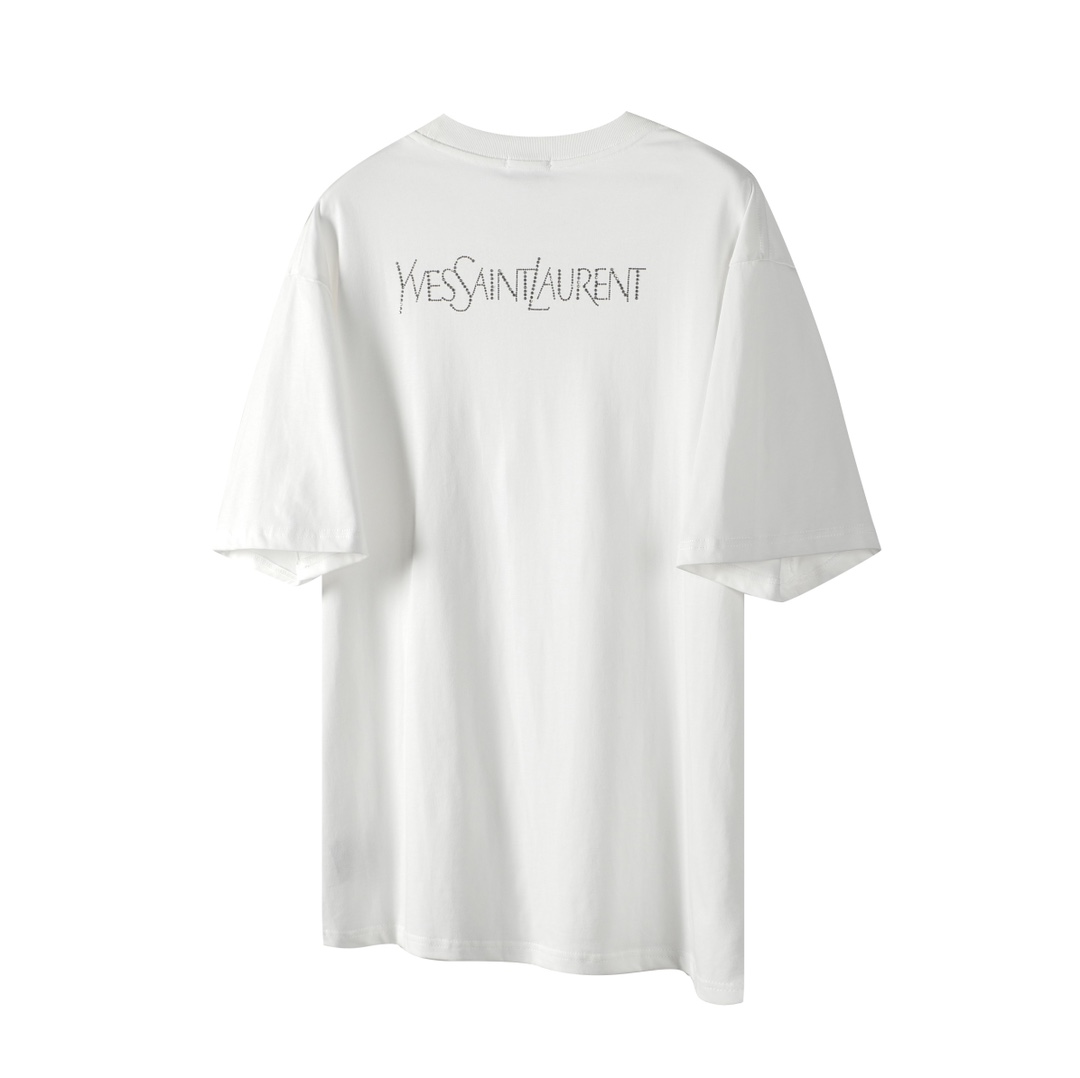 Saint Laurent YSL/圣罗兰24SS春夏新款前后字母烫钻短袖T恤