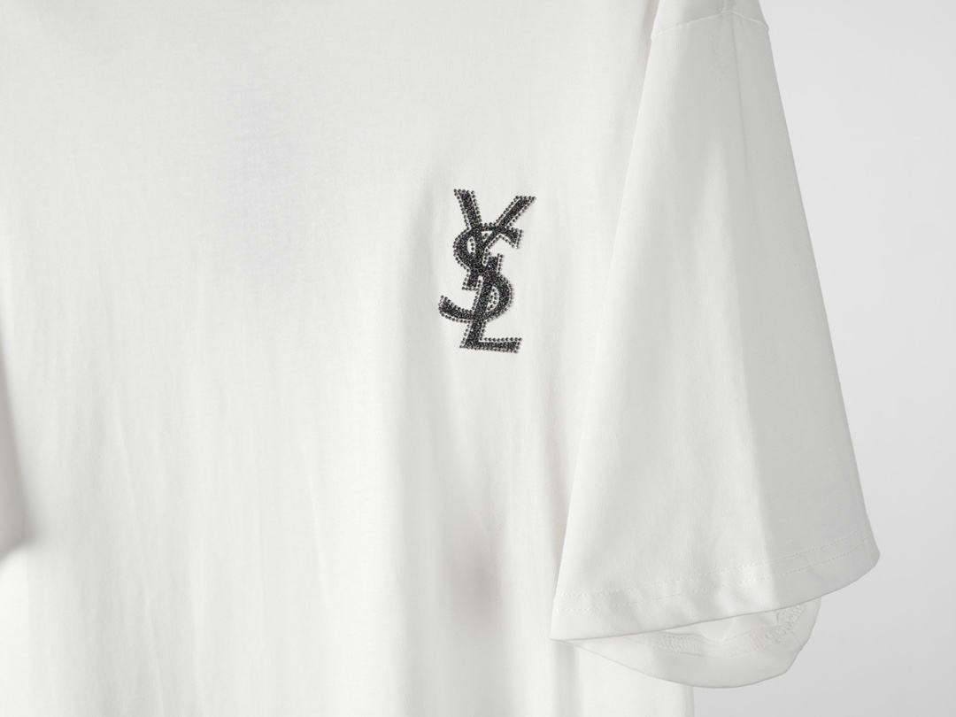 Saint Laurent YSL/圣罗兰24SS春夏新款前后字母烫钻短袖T恤